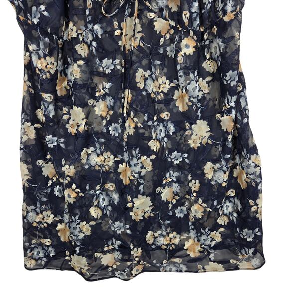 Delta Burke Sleepwear Floral Chiffon Chemise Womens 1X Navy Sheer Nightgown - Picture 3 of 9